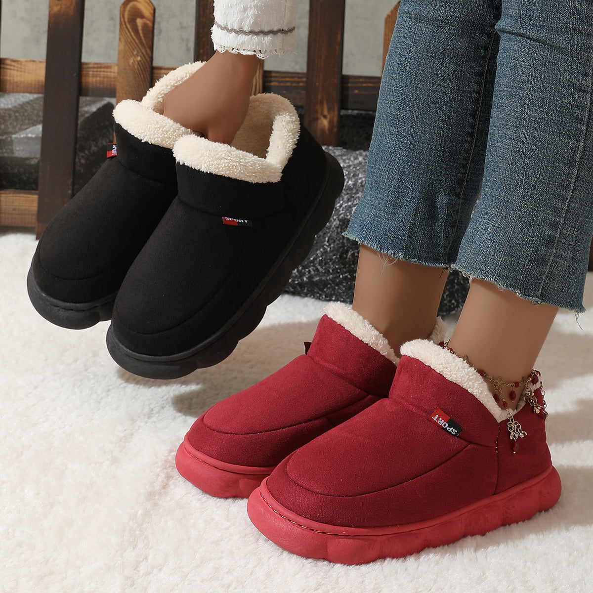 Chaussures d'hiver en coton pelucheux