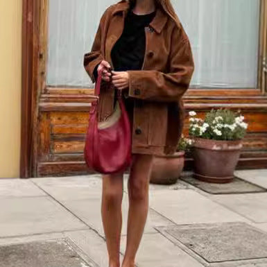 Veste en daim oversize marron