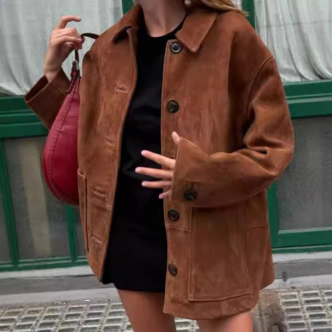 Veste en daim oversize marron